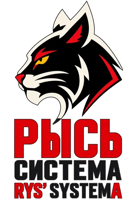 Emblème de RYS' SYSTEMA : une tête de lynx noire et rouge au regard ambré, au-dessus de l'inscription Рысь Система.
