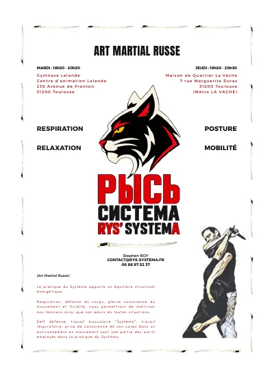Aperçu du flyer A5 du club de Systema RYS' SYSTEMA